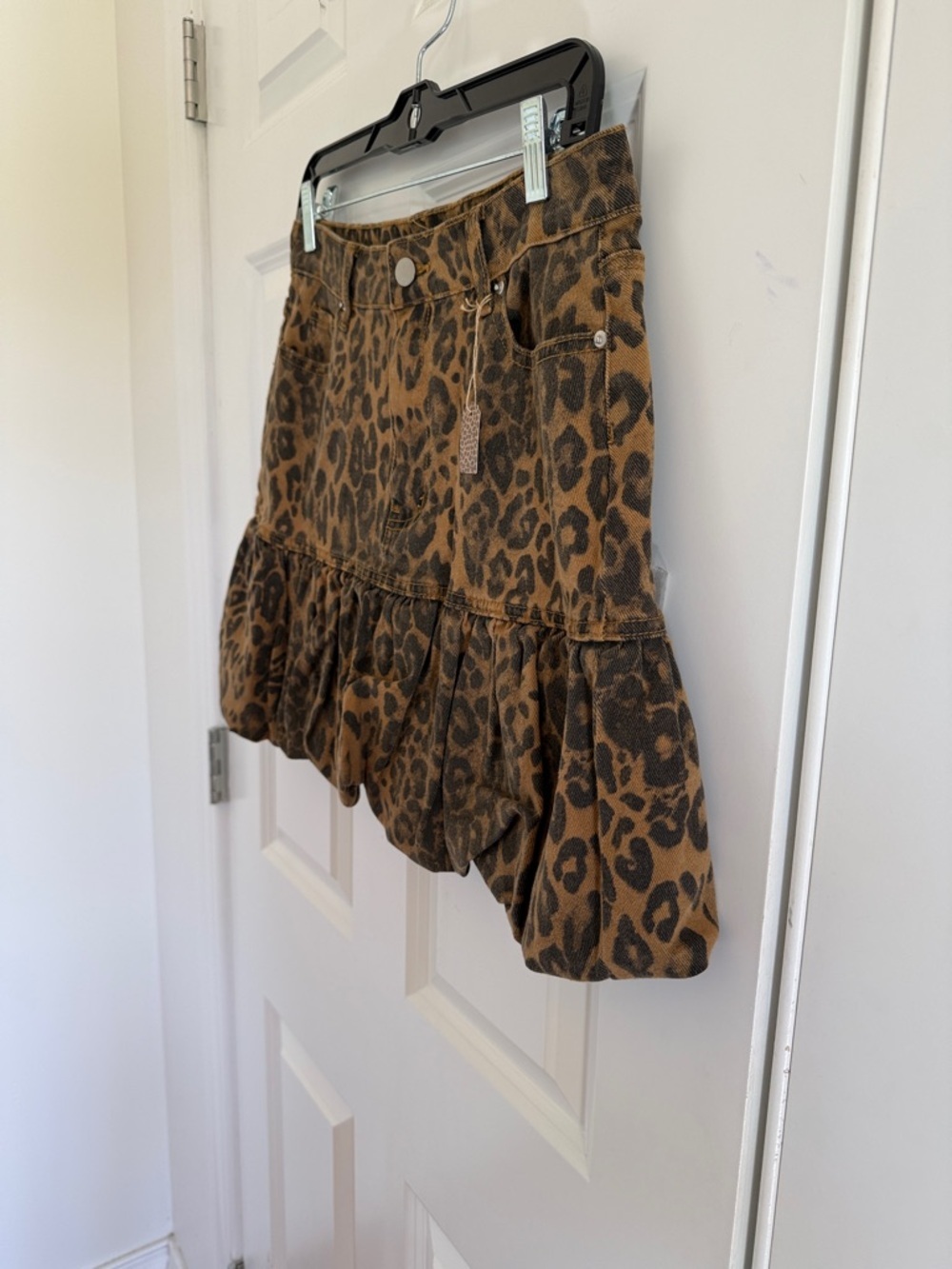 NWT blue B Leopard Print Ruffle Bubble Mini Skirt - Brown - Picture 7 of 7
